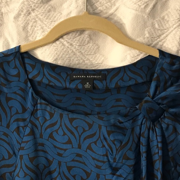 Banana Republic Blue Silk Blk Pattern Blouse Medium - Picture 6 of 7